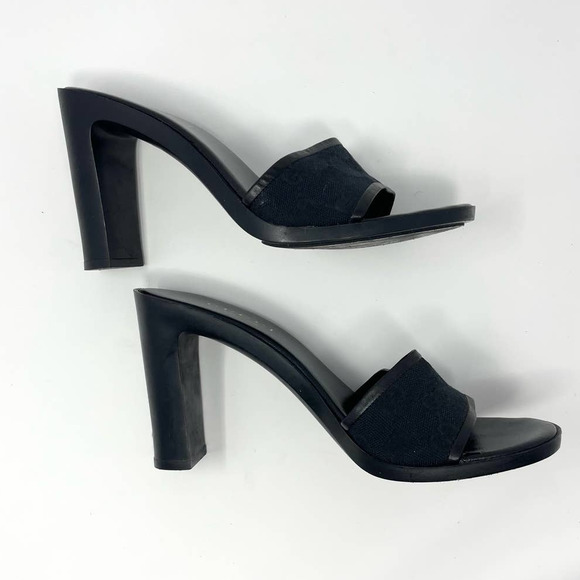 Gucci GG Monogram Logo Open Toe Mules Heels Sandals Slippers Slides Black US 8 - Picture 3 of 11
